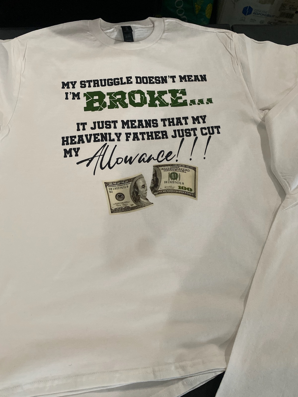 Statement Tee OR Jogging wear — My Struggle Doesn't Mean I'm Broke… Heavenly Father Just Cut My Allowance.